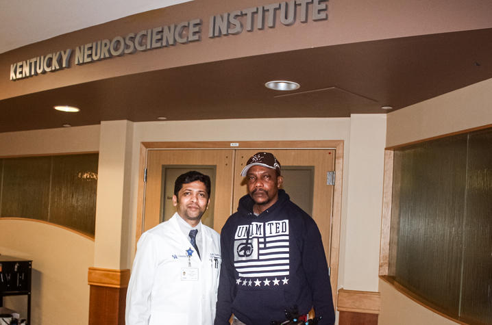 Dr. Zain Guduru and Gregorie Mbuyi outside of the Kentucky Neuroscience Institute. 