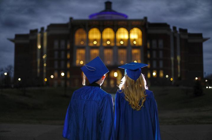 photo of students looking at the library 