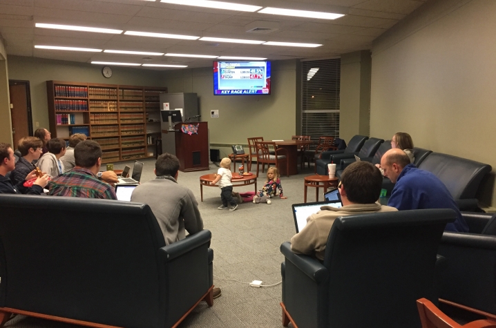 Photo of Election Law Society live-blogging on Nov. 8, 2016.