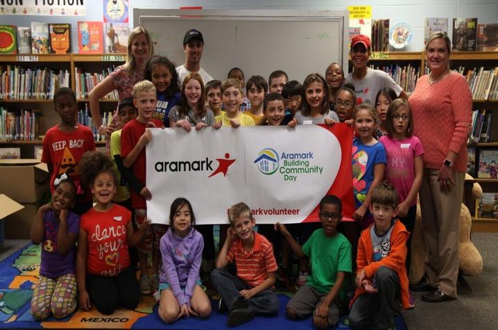 UK Dining employees with a third grade class at Julius Marks Elementary