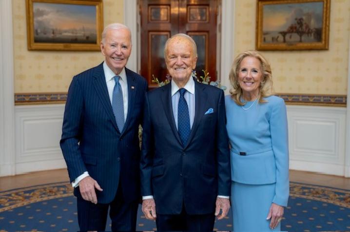 President Joe Biden, George Stevens Jr. and First Lady Jill Biden