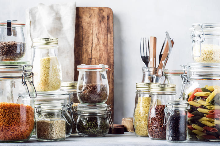 Pantry items in glass containers
