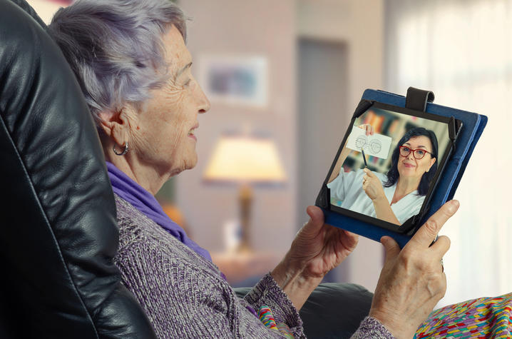 a person having a telehealth eye exam