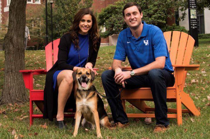 photo of Michael and Lauren Gorrell, UK alumni and donors, with their dog Ralph.