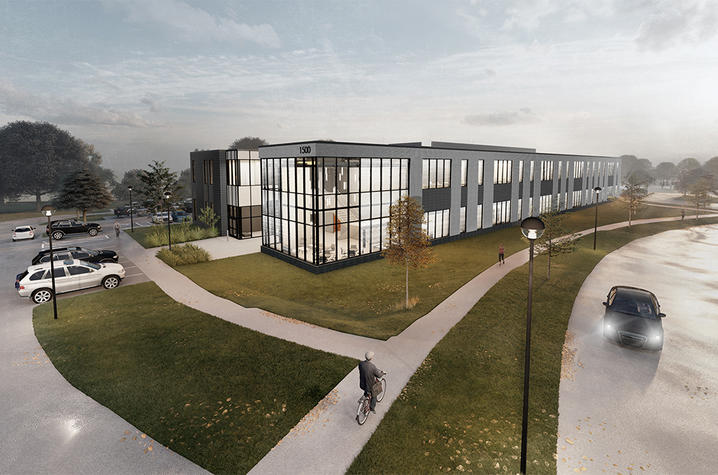 rendering of Woodbury building and lab at Coldstream Research Campus
