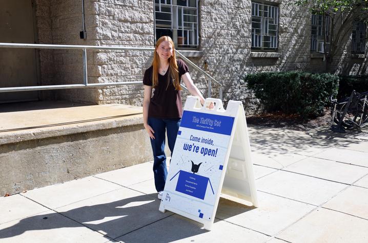 Olivia Smith, a natural resources and environmental science senior, conducted student surveys, created a plan to secure donations and formed a student volunteer team to bring The Thrifty Cat to life.