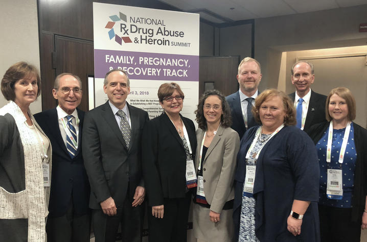 Left to right: Dr. Sharon Walsh, President Eli Capilouto, Dr. Seth Himelhoch, Dr. Alice Thornton, Dr. Laura Fanucchi, Dr. Michael Kindred, Nancy Jennings, Mark Birdwhistell and Holly Dye