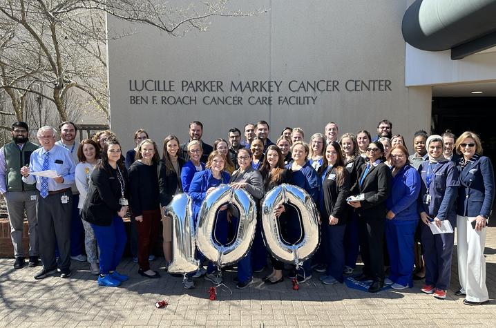 Markey’s Hematology and Blood Marrow Transplant Team celebrated treating the 100th CAR T-cell patient. 