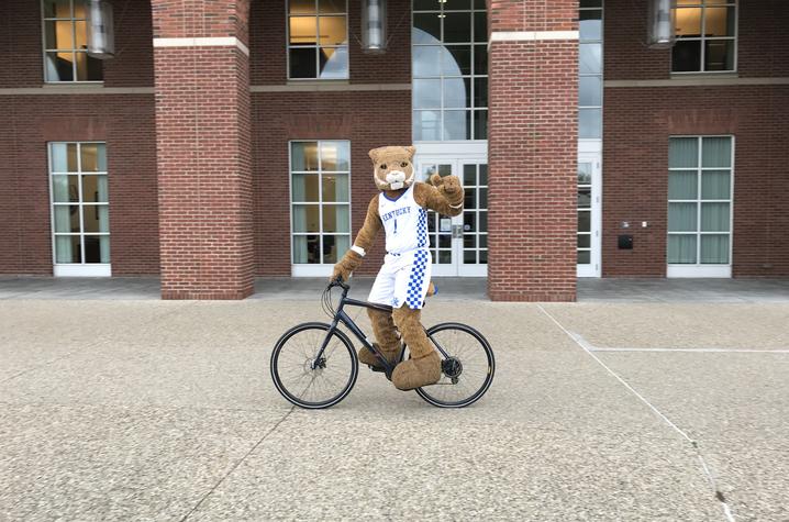 UK mascot on a bike. 