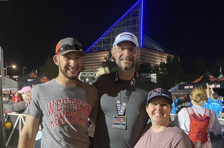 Schmidt with his family after completing the Chattanooga Ironman. Photo provided by Chris Schmidt. 