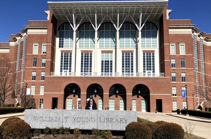 Namrata Anand in front of William T. Young Library