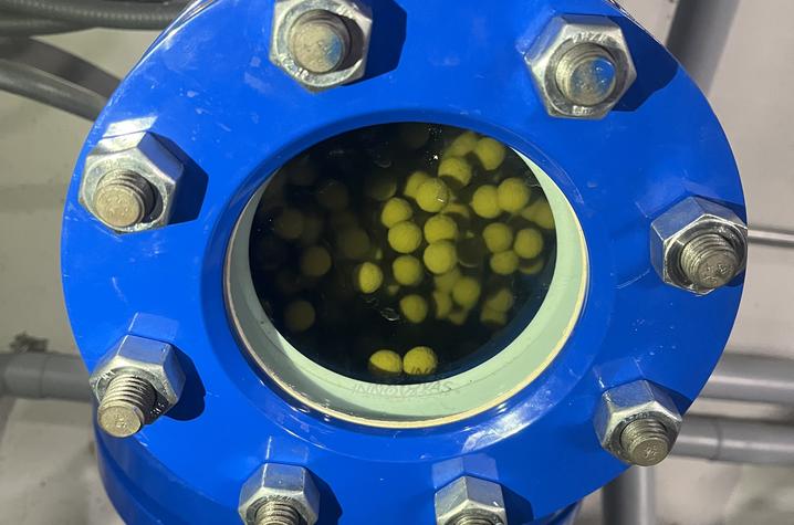 The innovative new cleaning system recently installed on two campus chillers operates by automatically injecting small rubber balls into the condenser water flow every 20 minutes.