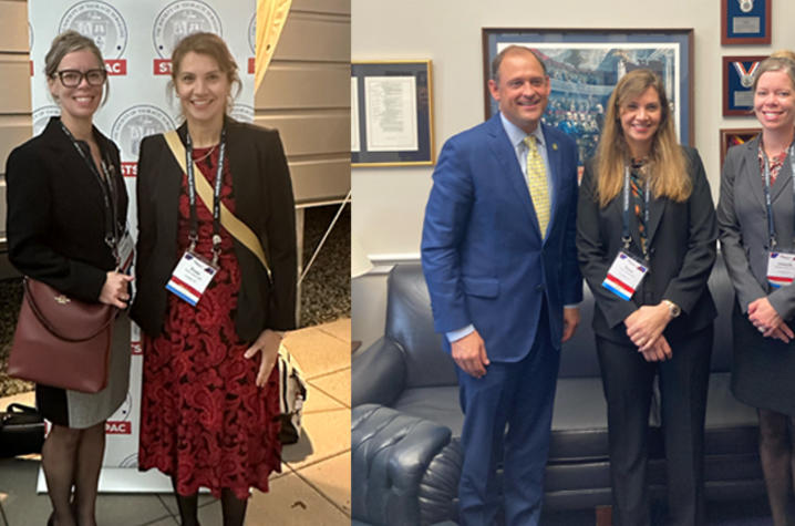 composite image. On left, Crabtree and London-Bounds at conference. On right, Crabtree and London-Bounds with Congressman Andy Barr
