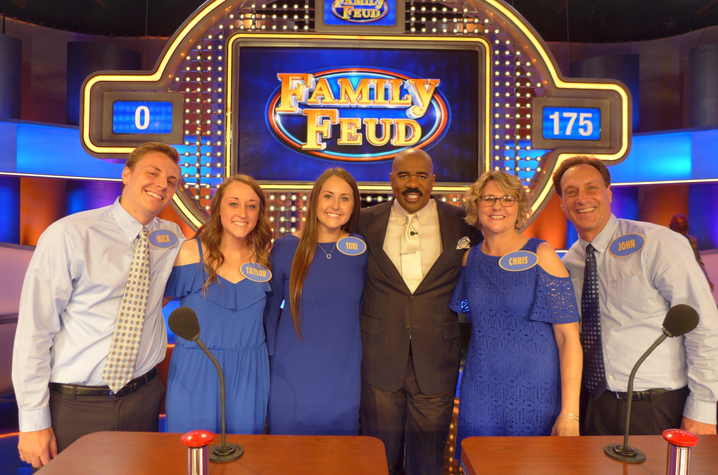 photo of Konchel family and Steve Harve on "Family Feud"