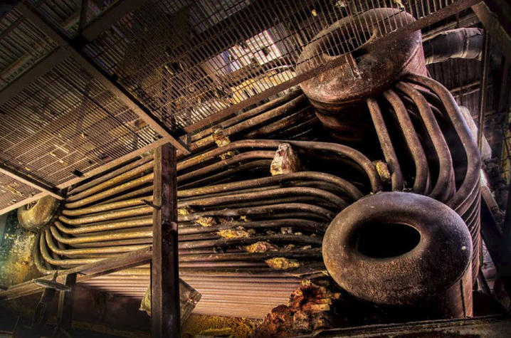 photo of boiler pipes from JE Pepper Distillery - "The Birth of Bourbon" by Carol Peachee
