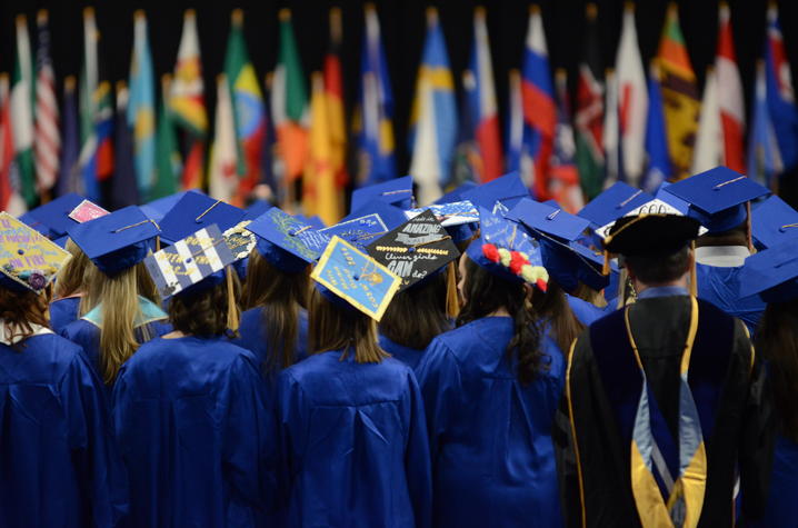 photo of graduates mortarboards from December 2016 commencement