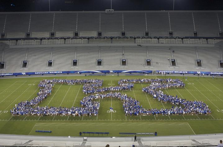photo of students making a "K" on Kroger Field during K Week