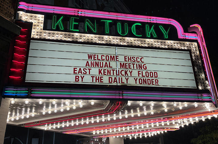Kentucky Theatre marquee sign welcomes EHSCC attendees