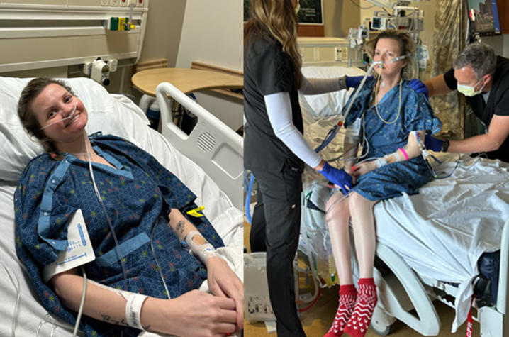 on left, Lyndsey before transplant. on right, just after