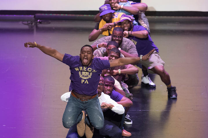 Brothers of Omega Psi Phi Fraternity, Inc. perform in a previous National Pan-Hellenic Council Homecoming Step Show. Mark Cornelison | UK Photo.  
