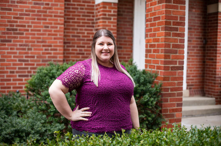 UK Health Corps academic coordinator Leah Vance-Berg photographed outside Mandrell Hall