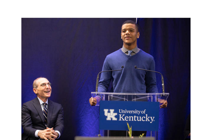 photo of UK President Eli Capilouto and student Chandler Frierson