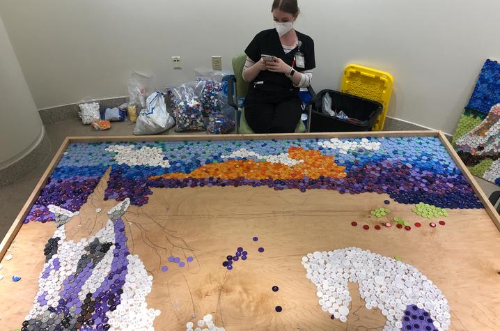 image of mosaic under construction