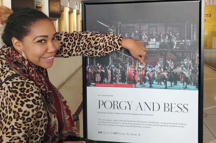 photo of Makeda Hampton with Met's Porgy and Bess poster