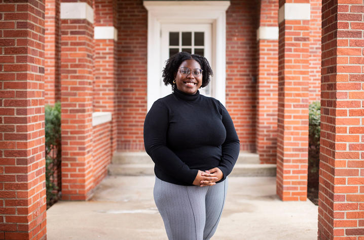 Maya Cleveland outside Mandrell Hall wearing black top