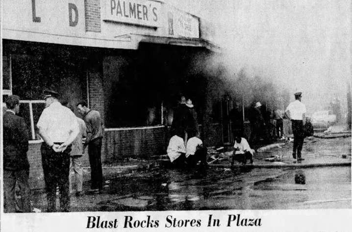 Photo showing the aftermath of the bombing of Palmer’s Pharmacy published in the Lexington Herald, 9/4/68