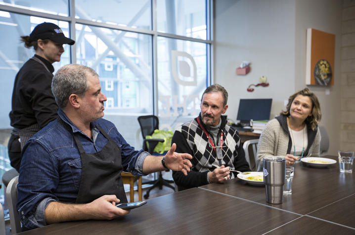 Photo of Fred Morin and judges at the 2016 Neurogastronomy Challenge