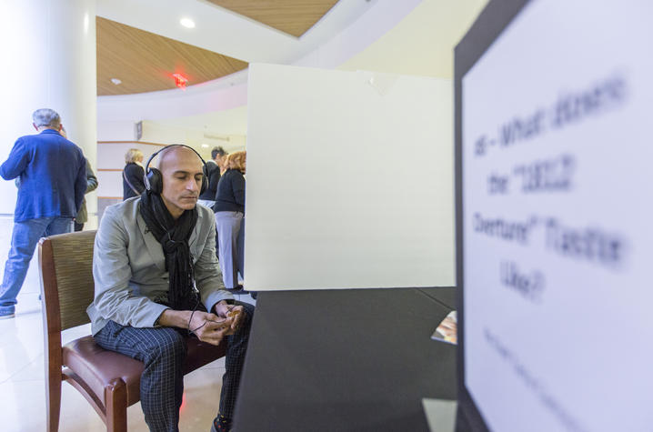 Photo of Jehangir Mehta at the 1812 Overture tasting station, Neurogastronomy Symposium 2016