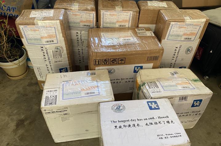 photo of several boxes from China holding PPE