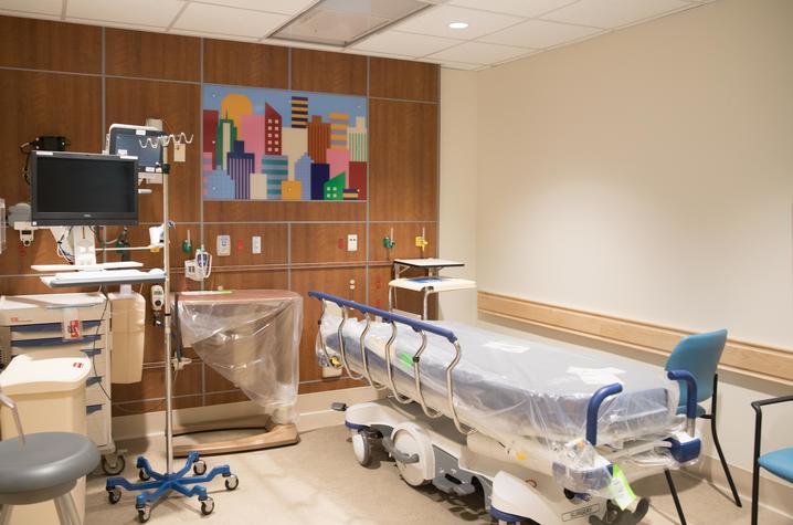 Photo of patient room in the pediatric sedation and procedure unit