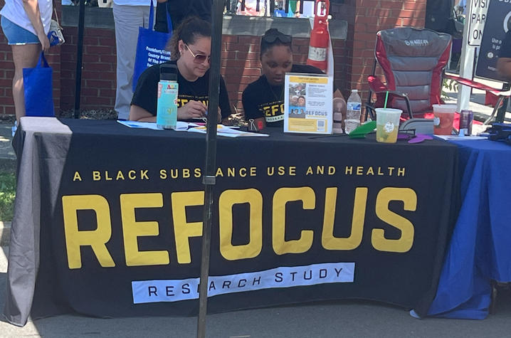 UK's REFOCUS project helped answer guests’ questions about opioid overdoses. Research assistants at the table listened to people’s stories and provided information. Lindsay Travis | UK Photo