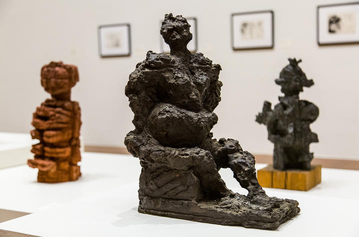 photo of "Semi-Aggressive" by Reuben Kadish and surrounded by 2 other sculptures