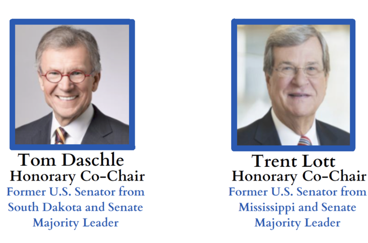 Tom Daschle (left) and Trent Lott (right) with text description below