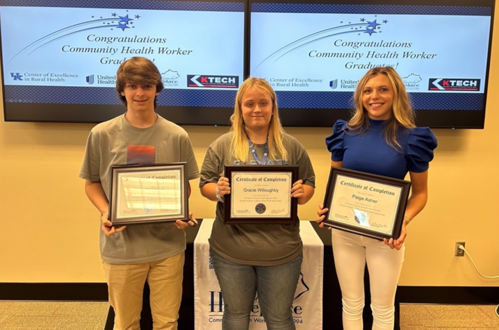 Andrew Pence, Gracie Willoughby and Paige Asher completed Kentucky Homeplace CHW training and are now candidates for Community Health Worker Certification in Kentucky. Photo provided by Beth Bowling. 