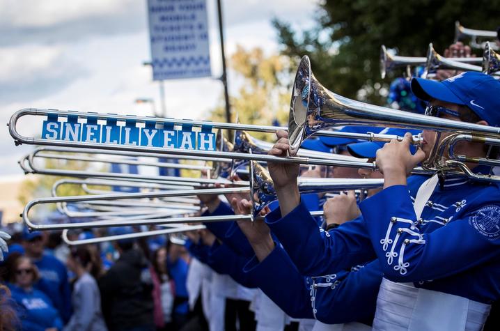 photo of "Snell Yeah" tiles on Schulz's trombone during Cat Walk 