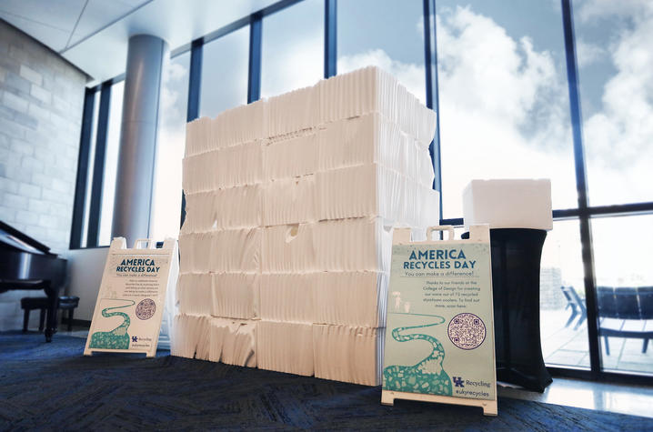 Made from Styrofoam coolers used by UK HeathCare, the “wave” will be on display at the Gatton Student Center Nov. 15-19. 