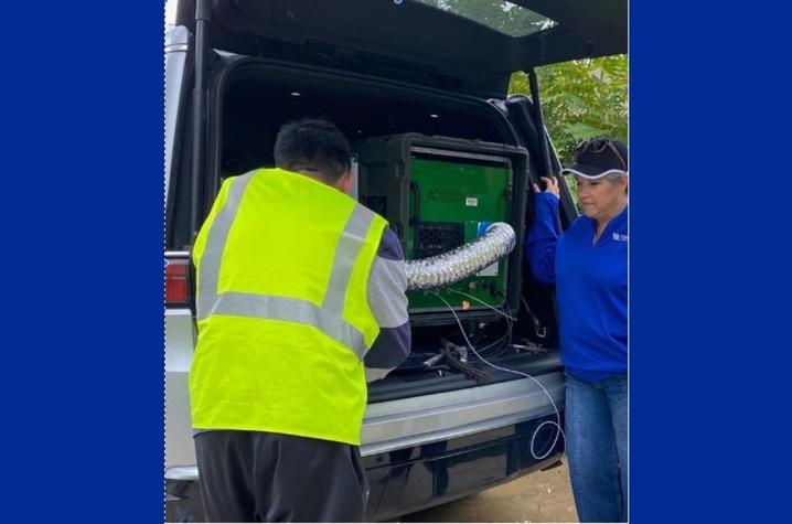 UK Civil Engineering graduate student Herman Tay, left, and Kelly Pennell, Ph.D., at a field site with AROMA-VOC in 2024. Photo by Pennell research group.