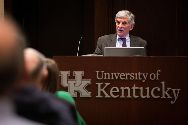 Photo of John Thelin at a recent talk and book signing at the Boone Center