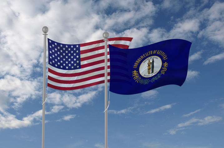 photo of Kentucky flag and American flag