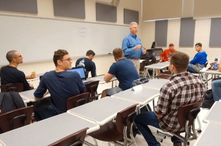 This is a photo of Tony Dotson teaching student veterans at UK.