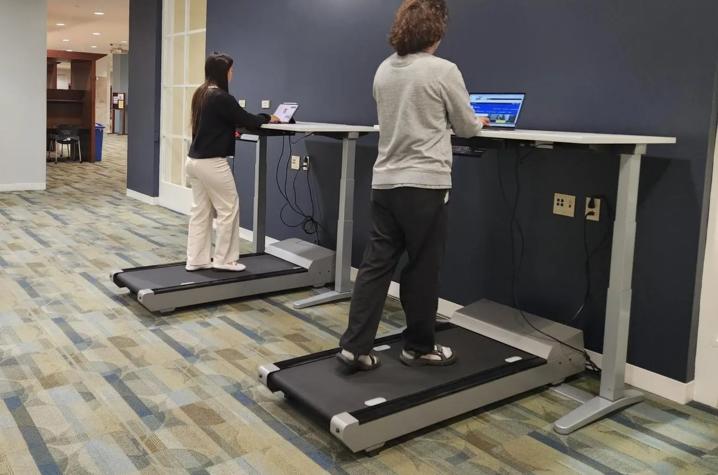 Students using new Treadmill Desks