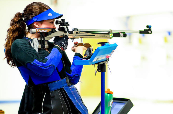 photo of Mary Tucker competing for UK Rifle agains Murray and Morehead