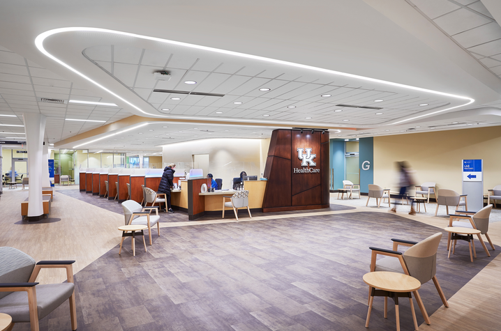 The registration area inside of the new child neurology clinic space at Turfland.