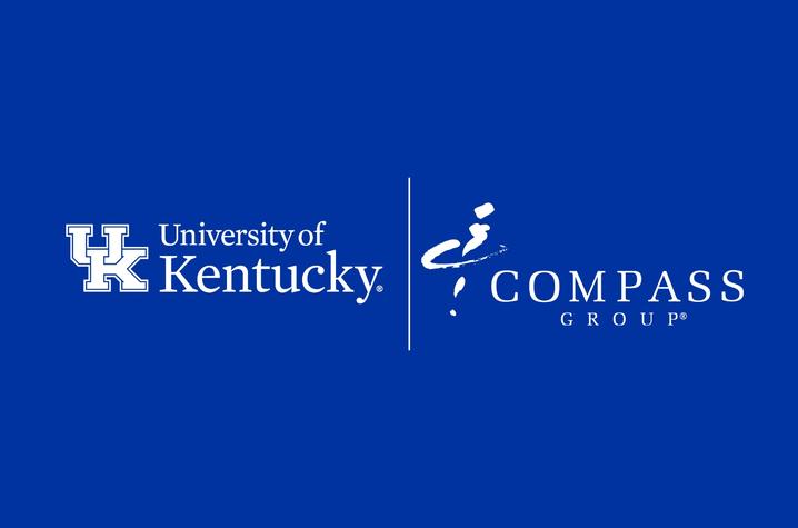 University of Kentucky logo and Compass Group logo displayed side by side on a blue background