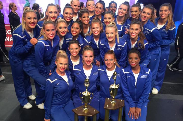 photo of UK Dance Team with awards at 2017 UDA competition