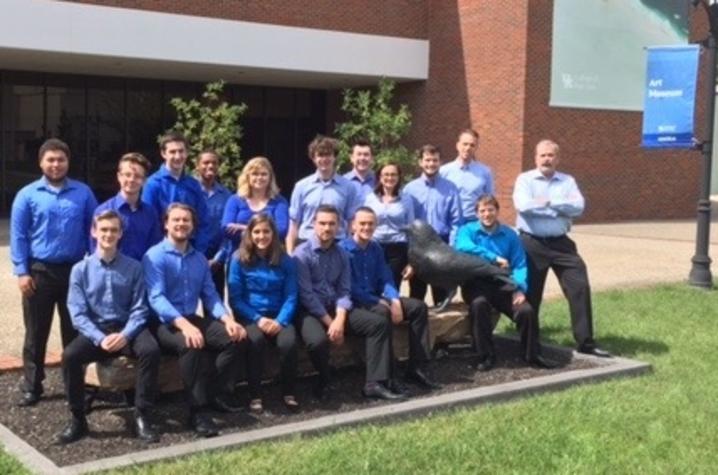photo of 2017-18 UK Percussion Studio in front of Singletary Center